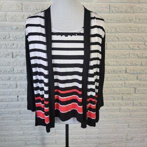 Alfred Dunner Womens Top PXL Long Sleeve Black Stripe Office Beaded BLA70E